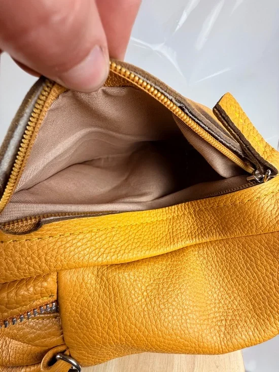 Mustard Yellow Leather Mini Backpack Convertible Crossbody Bag - Picture 5 of 9